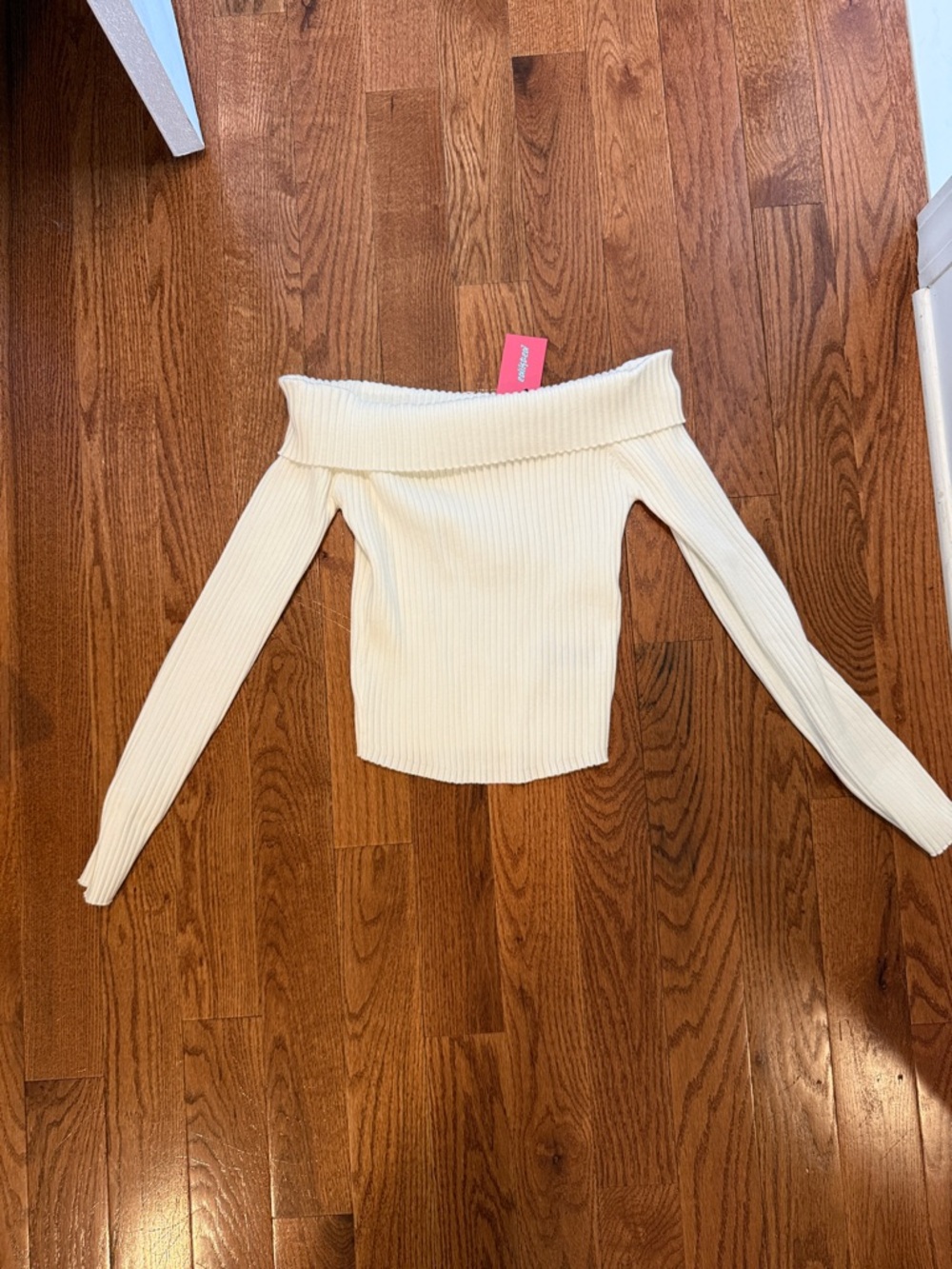 Edikted Off-the-Shoulder Ribbed Sweater in Cream